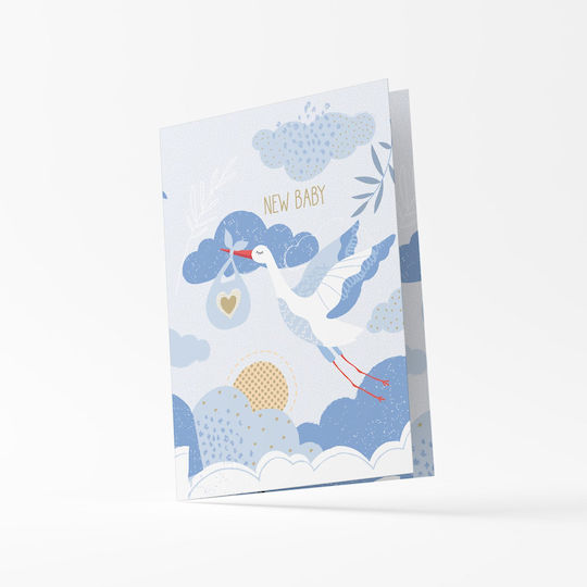 Greeting Card for Newborn with Motion 17x12cm in Light Blue Color