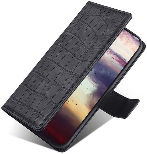 Skin Feel Crocodile Texture Buchen Sie Synthetisches Leder Schwarz (Vivo X60 Pro 5G)