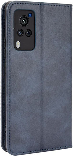 Buckle Retro Crazy Horse Texture Buchen Sie Synthetisches Leder Blau (Vivo X60 Pro 5G)