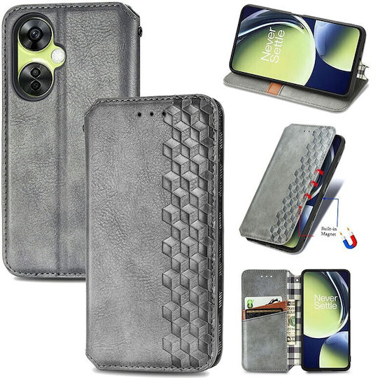 Cubic Grid Book Synthetic Leather Grey for OnePlus Nord CE 3