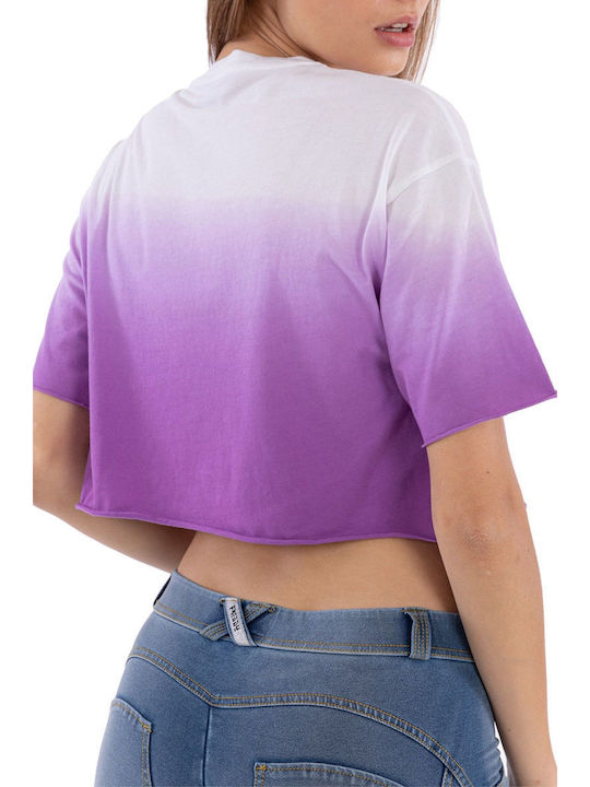 Freddy Women's Summer Crop Top Cotton Short Sleeve Purple