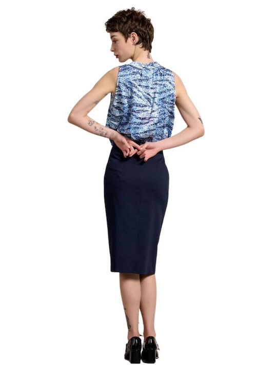 Pencil Ψηλόμεση Midi Φούστα Navy Μπλε