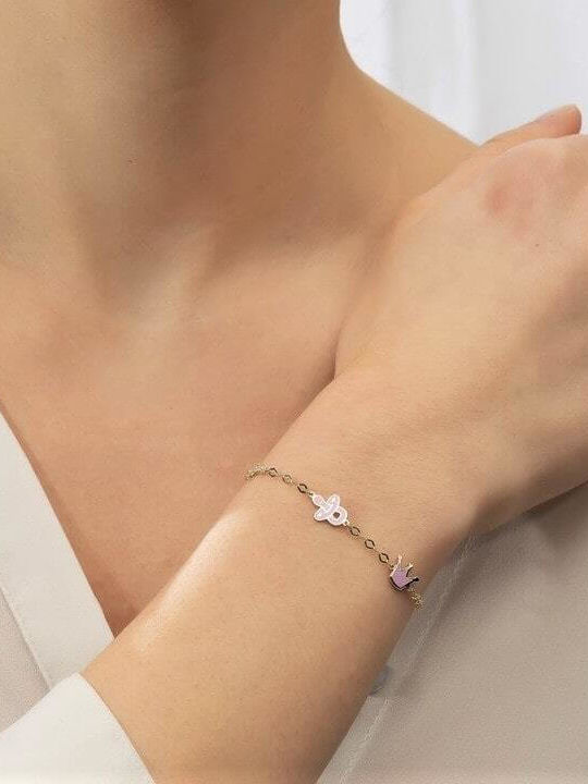 Eforo Παιδικό Βραχιόλι Αλυσίδα από Χρυσό 14K με Σταυρό και Κορώνα