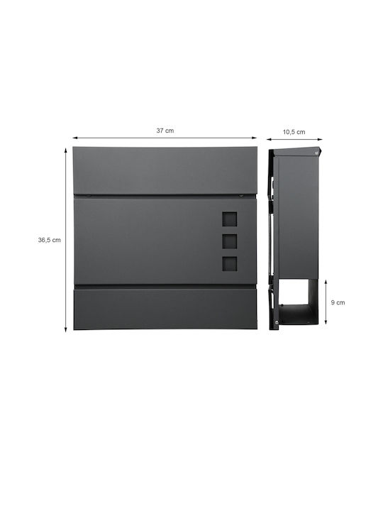 ECD Germany Външна Пощенска Кутия Inox в Черен Цвят 37x10.5x36.5см