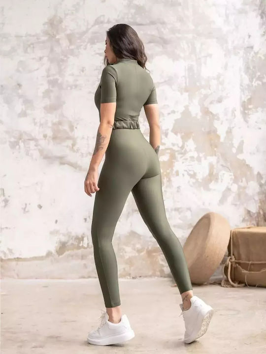 Women's Short-sleeved One-piece Suit Khaki