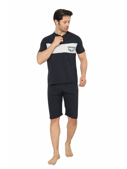 Rimoli Men's Summer Cotton Pajamas Set Navy Blue