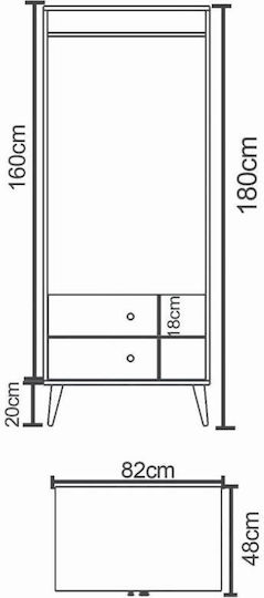 Double Door Wardrobe Amari Charcoal 82x48x180cm