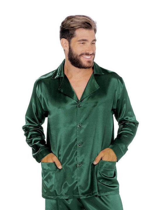 Secret Point 015 Men's Winter Satin Pajamas Set Green