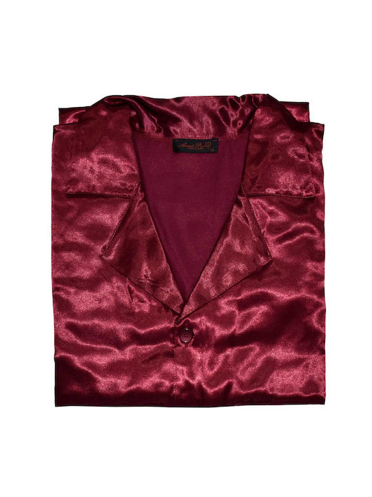 Secret Point 015 Men's Winter Satin Pajamas Set Burgundy