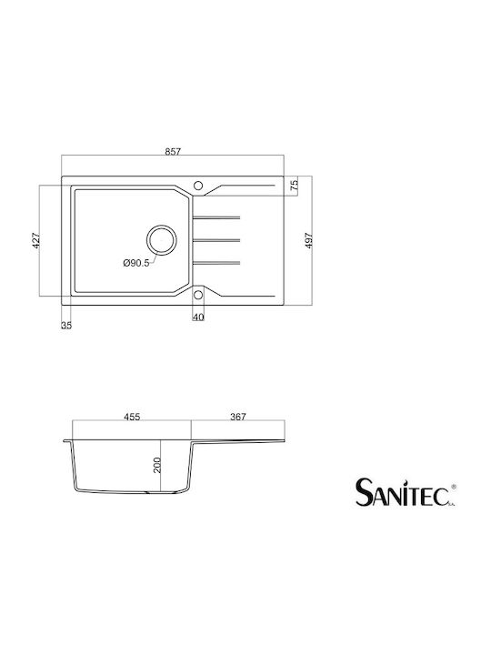 Sanitec Ultra Granite Drop-In Spüle aus Verbundgranulat B86xT50cm Pietra