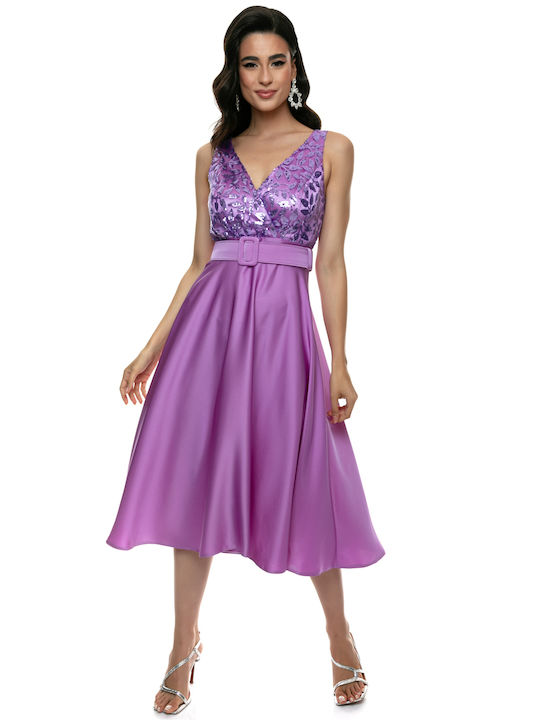 RichgirlBoudoir Rochii de vară pentru femei Midi Rochie pentru Nuntă / Botez Satin Violet