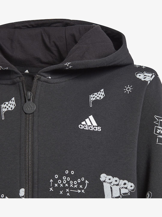 Athleisure Kids Cardigan Cotton Sweatshirt With Hood Black Brand Love