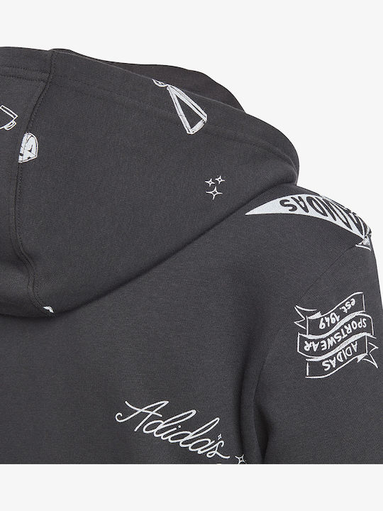 Athleisure Kids Cardigan Cotton Sweatshirt With Hood Black Brand Love