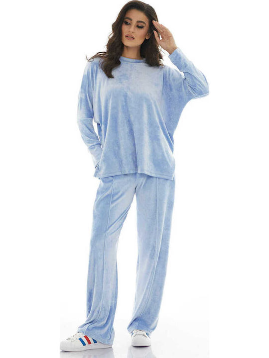 Pantaloni de Trening Catifea Albastru deschis