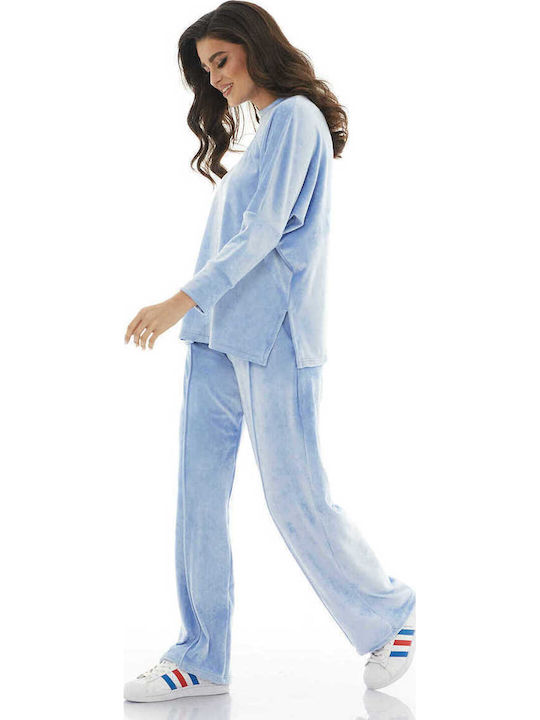 Pantaloni de Trening Catifea Albastru deschis