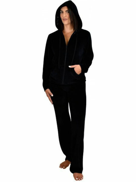 Secret Point Damen-Sweatpants-Set Schwarz Samt