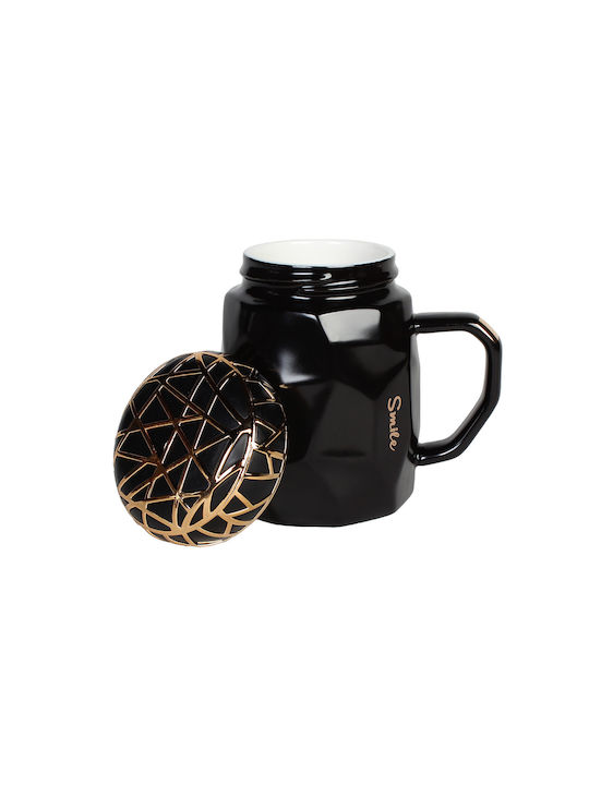 Keskor Tasse Keramik mit Deckel Schwarz 520ml 1Stück