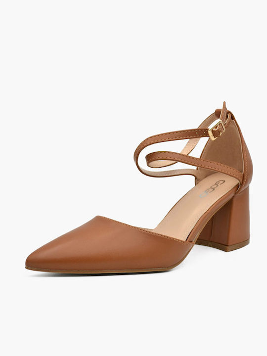 Joya Pointed Toe Brown Heels with Strap