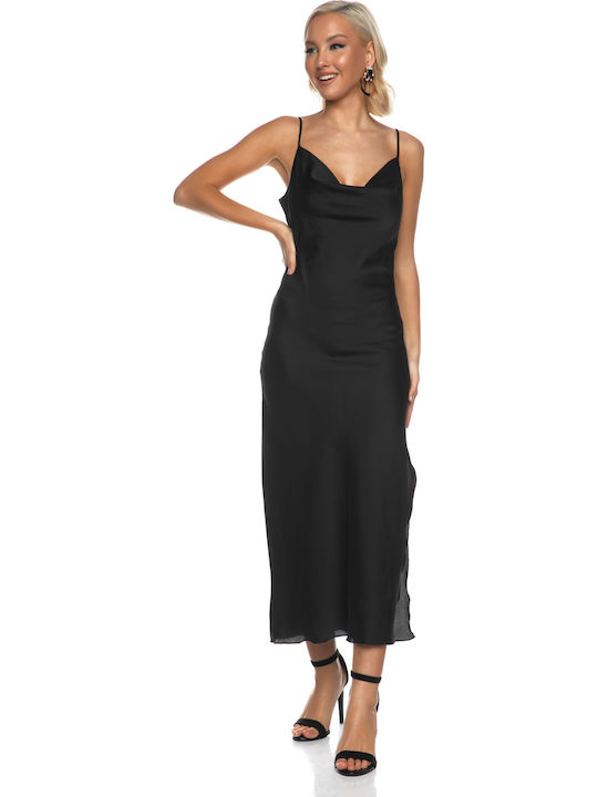 Maxi Abendkleid Slip Dress Drapiert Schwarz