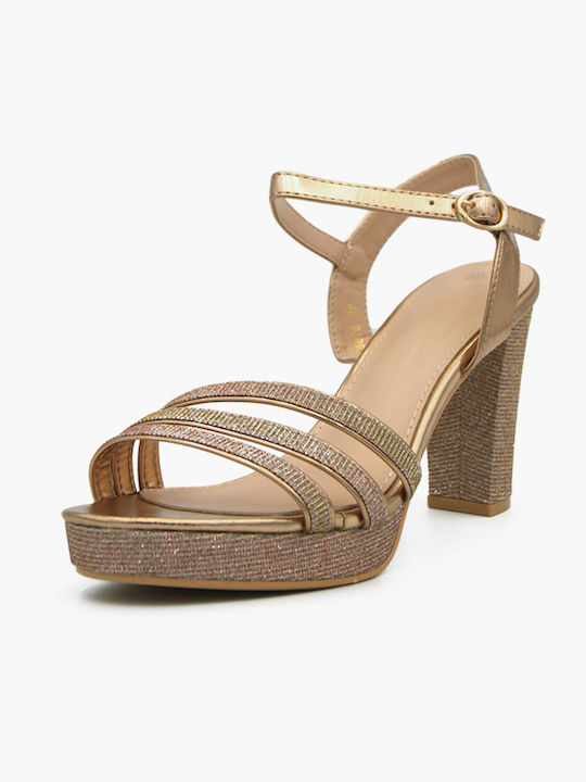 Joya Platform Women's Sandals with Ankle Strap Gold