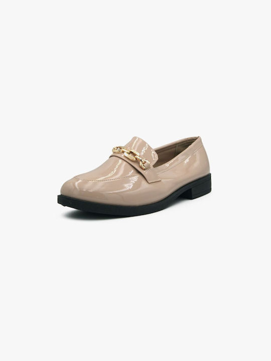 Joya Patent Leather Women's Loafers in Beige Color