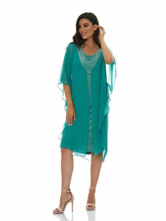 RichgirlBoudoir Midi Evening Dress with Sheer Turquoise