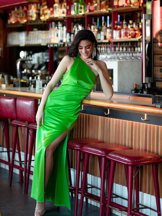 RichgirlBoudoir Summer Maxi Evening Dress Satin Open Back with Slit Green