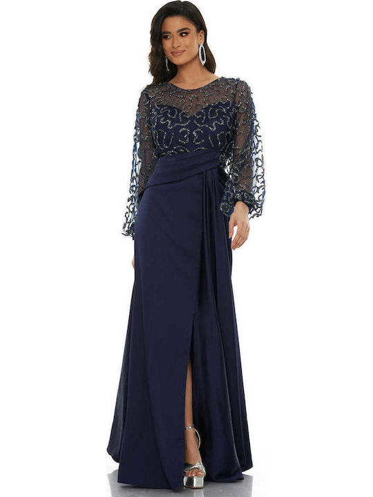 Maxi Dress for Wedding / Baptism Satin Navy Blue