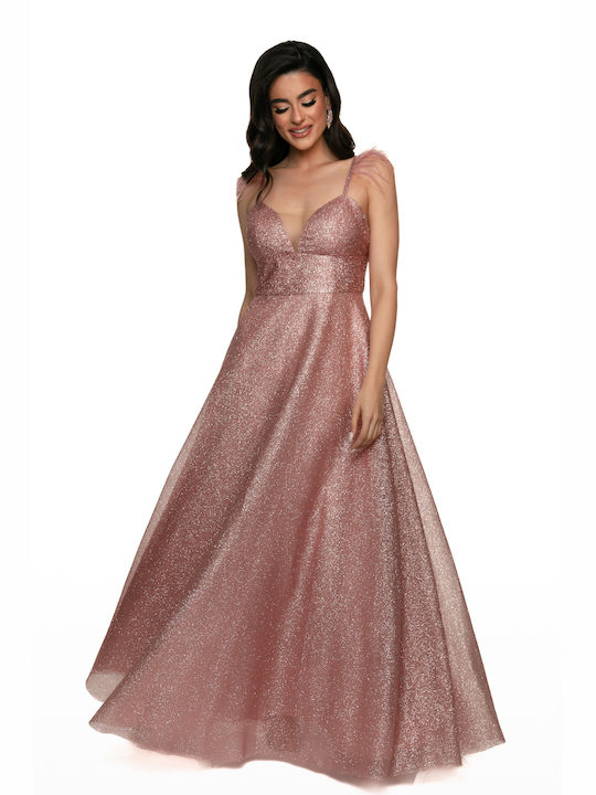 RichgirlBoudoir Καλοκαιρινό Maxi Βραδινό Φόρεμα με Διαφάνεια Ροζ