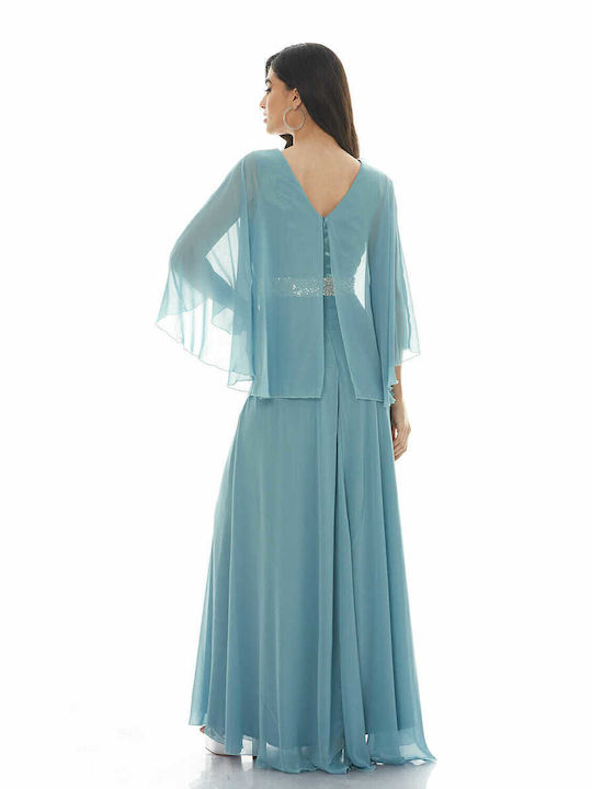 RichgirlBoudoir Maxi Evening Dress with Sheer Turquoise