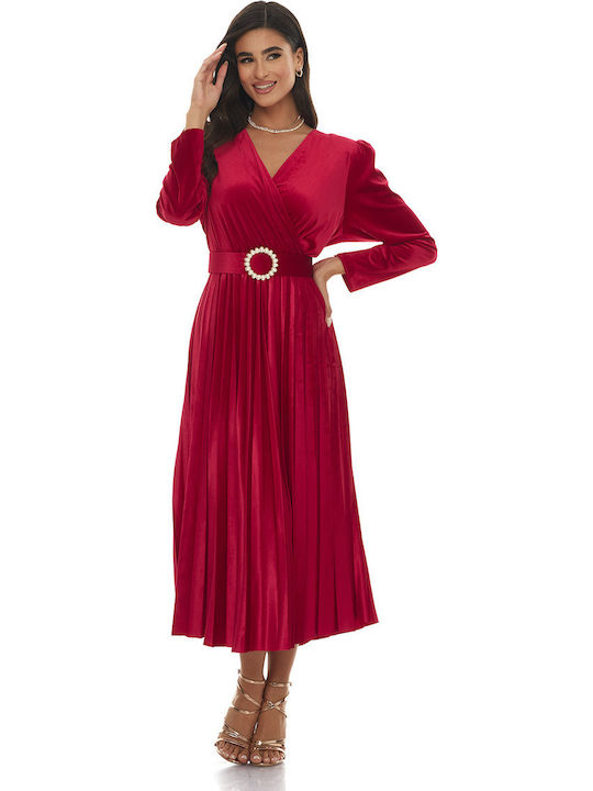 Midi Dress for Wedding / Baptism Velvet Red