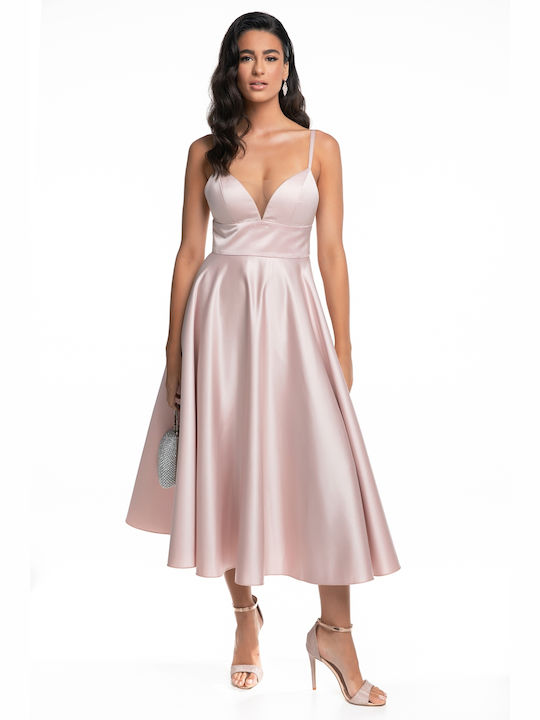 RichgirlBoudoir Midi Rochie Slip Rochie pentru Nuntă / Botez Satin Roz