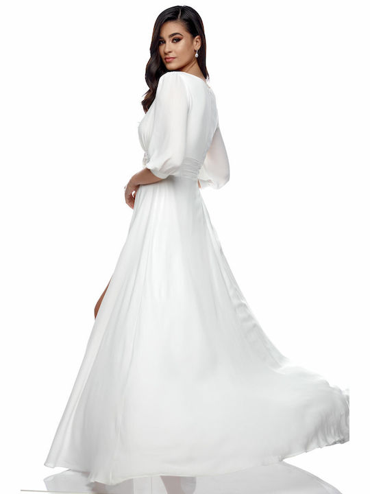 RichgirlBoudoir Maxi Νυφικό Φόρεμα Ντραπέ με Σκίσιμο Λευκό