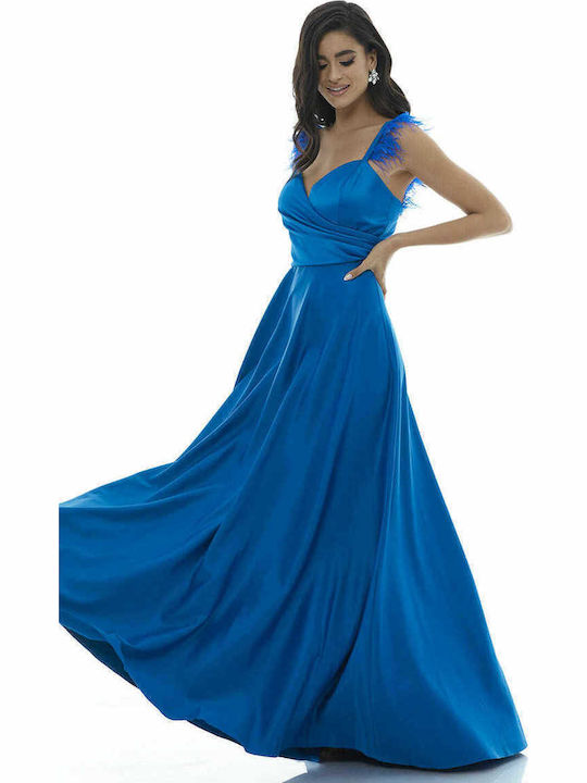 Maxi Dress for Wedding - Christening Satin Open Back Blue