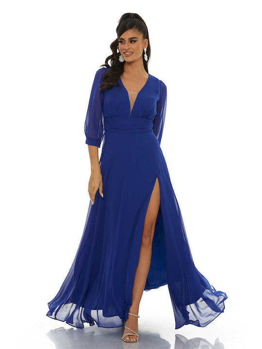 RichgirlBoudoir Maxi Kleid für Hochzeit / Taufe Drapiert Blau