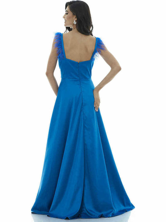 Maxi Dress for Wedding - Christening Satin Open Back Blue
