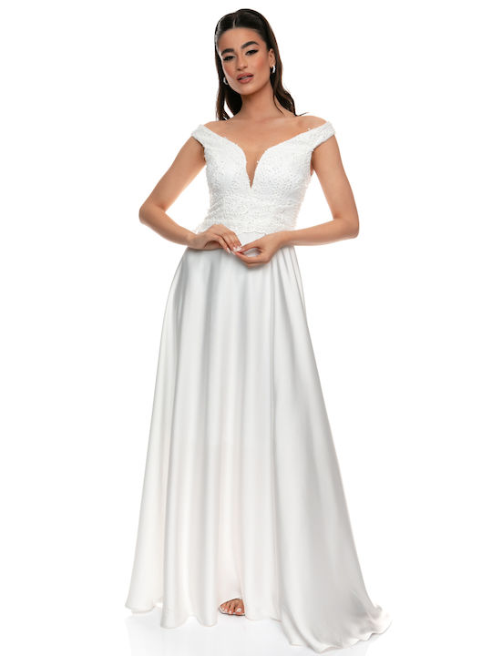 RichgirlBoudoir Maxi Wedding Dress Satin Off-Shoulder White