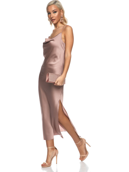 Sommer Maxi Abendkleid Slip Dress Drapiert Rosa