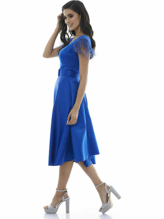 Summer Midi Dress for Wedding - Christening Satin Blue