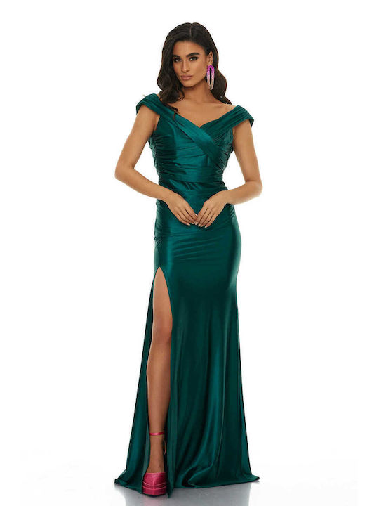 RichgirlBoudoir Maxi Dress for Wedding / Baptism Satin Off-Shoulder Green
