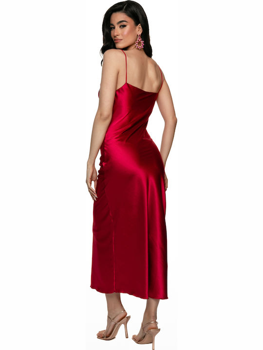 Sommer Maxi Abendkleid Slip Dress Drapiert Burgundisch