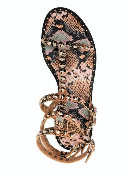 Deri Damen Gladiator Sandalen Beige
