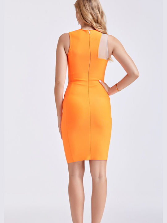 Cuca Summer Mini Evening Dress with Tulle & Sheer Orange