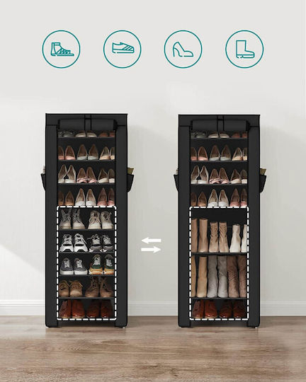 Stoff Schuhschrank mit 9 Regalen Schwarz L58xW28xH160cm