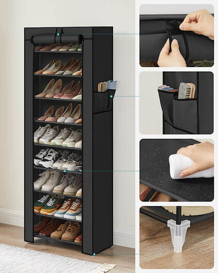 Stoff Schuhschrank mit 9 Regalen Schwarz L58xW28xH160cm