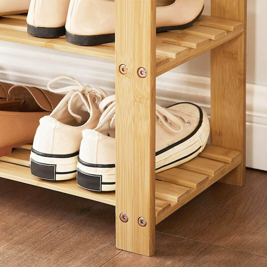 Bamboo Shoe Organizer with 2 Shelves Beige 70x28x45cm