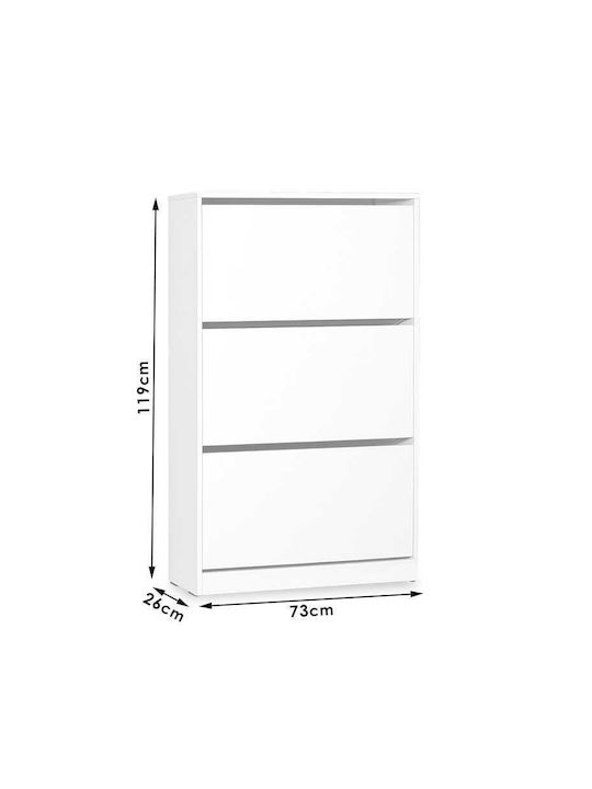 Suport pentru pantofi Step 18 cu 3 Rafturi Albă L73xW26xH119cm