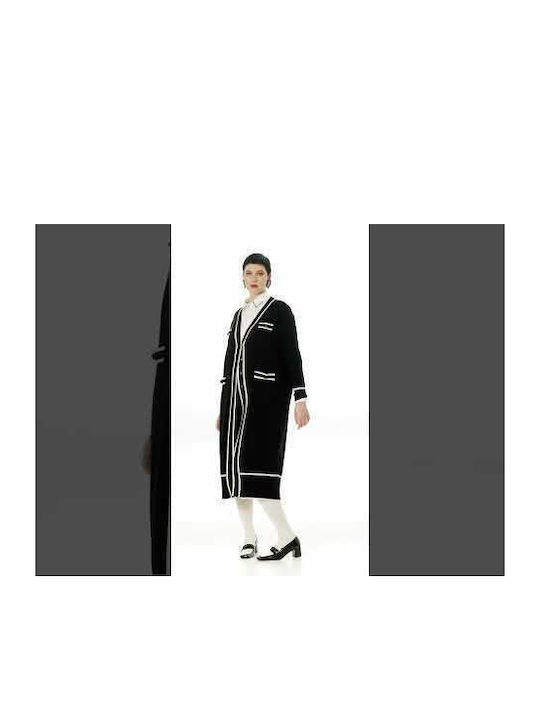 Mat Fashion Long Women's Knitted Cardigan Black 8001.5002.1-BLACK-OFF-WHITE