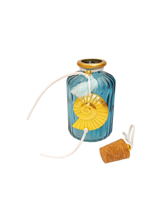 Handmade Glass bottle light blue with gold shell 7x10cm small 190ml