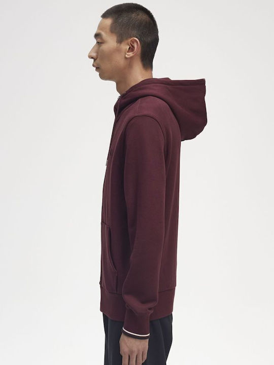 Fred Perry Men's Sweatshirt Jacket with Hood Burgundy